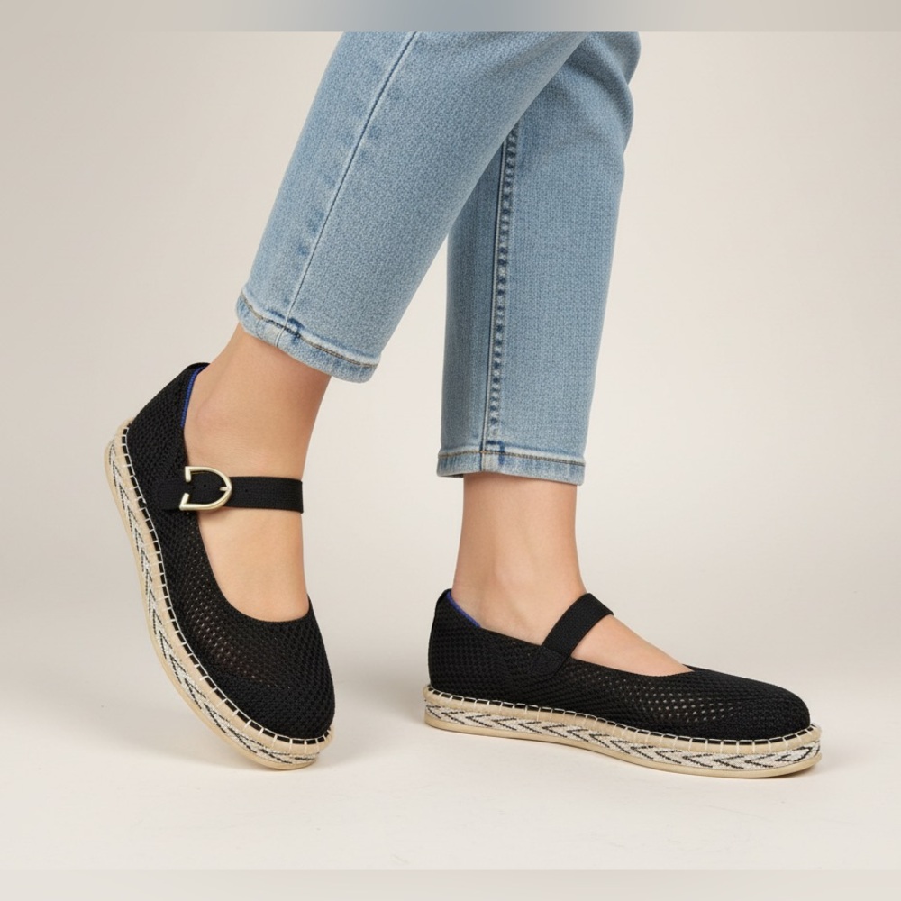 Rothy's Black Espadrille Mary Jane Flats
